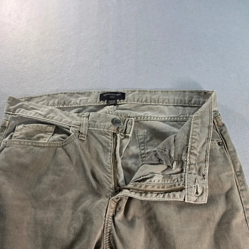 Banana Republic Slim Fit Pants Mens 33x34 Khaki Beige Cotton Chino Casual Preppy